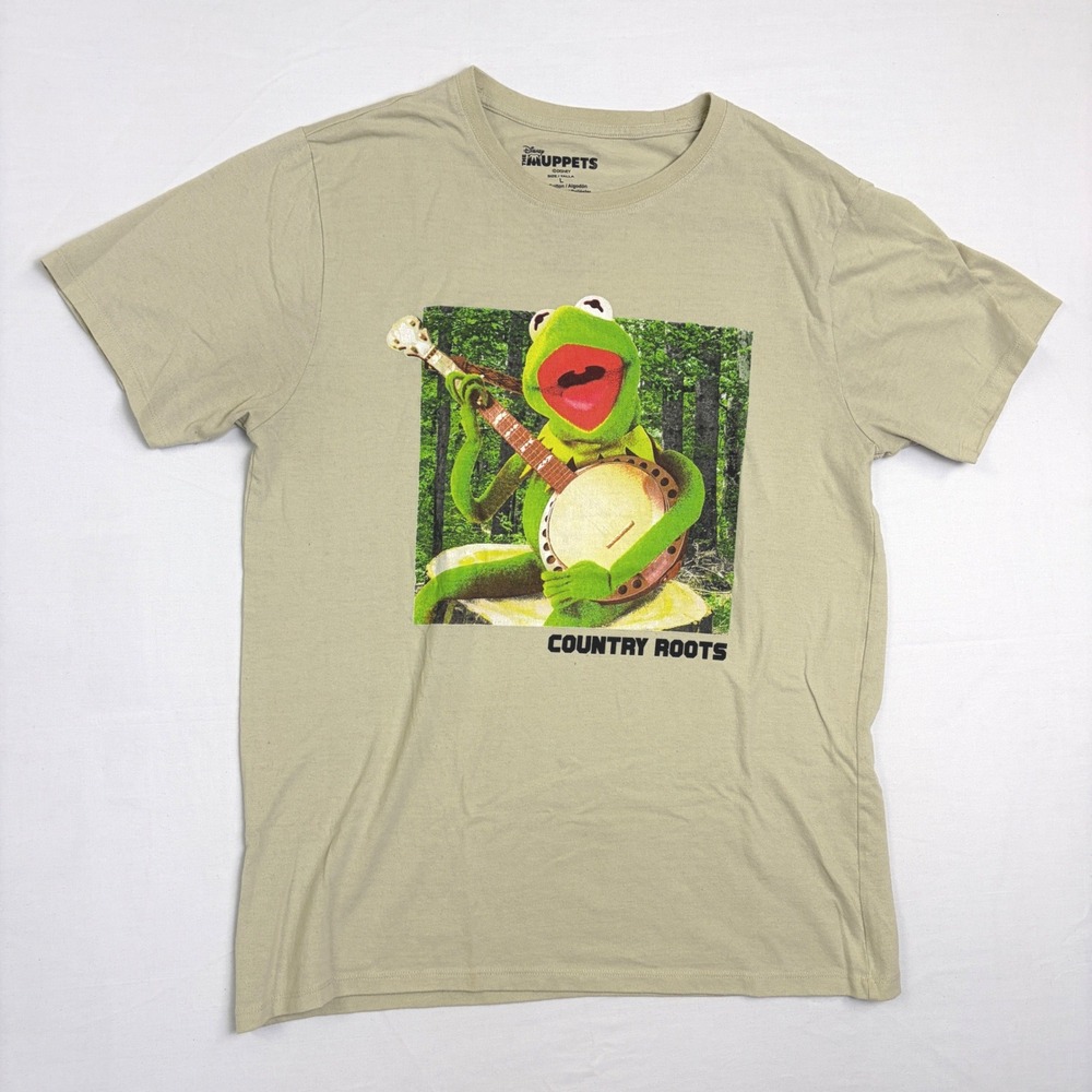 Disney Muppets Kermit the Frog Banjo Country Roots Graphic T-Shirt Tan Mens L